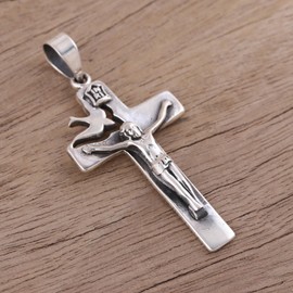 NOVICA Artisan Handmade Sterling Silver Crucifix Pendant Crafted No Stone India Cross Spiritual Religious Prayer [2 in L x 0.8 in W x 0.1 in D] ' Peace Will Prevail'