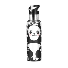 MFTJYO Panda Water Bottle for Kids Girls Panda Water Bottle Cute Panda Little Animal Print Bottle with Straw Lid Insulated Stainless Steel Water Flask Leakproof 20 oz