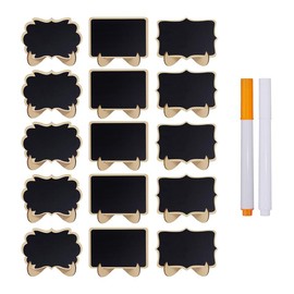 15 Pcs Mini Wooden Chalkboards Signs for Wedding and Food, Messages Signs, 3 Shapes Kinds of Board with 2 Chalk Markers Ornaments Decor，Classroom, Office