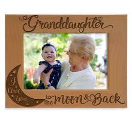 KATE POSH Granddaughter I Love You to the Moon and Back Engraved Wood Picture Frame, Grandma Grandpa Gifts, Christmas, Birthday, Mother's Day, Father's Day (4x6 Horizontal)