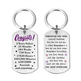 Laluminter 2 Years Sobriety Gifts for Women Men, Two Yr Sober Anniversary Keychain With Encouragement Quotes