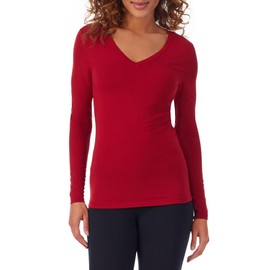 Cuddl Duds Women's Softwear with Stretch Long Sleeve V-Neck, Lightweight Comfort, Ultra-Soft Fabric, Ideal for Layering, Scarlet Red, Small