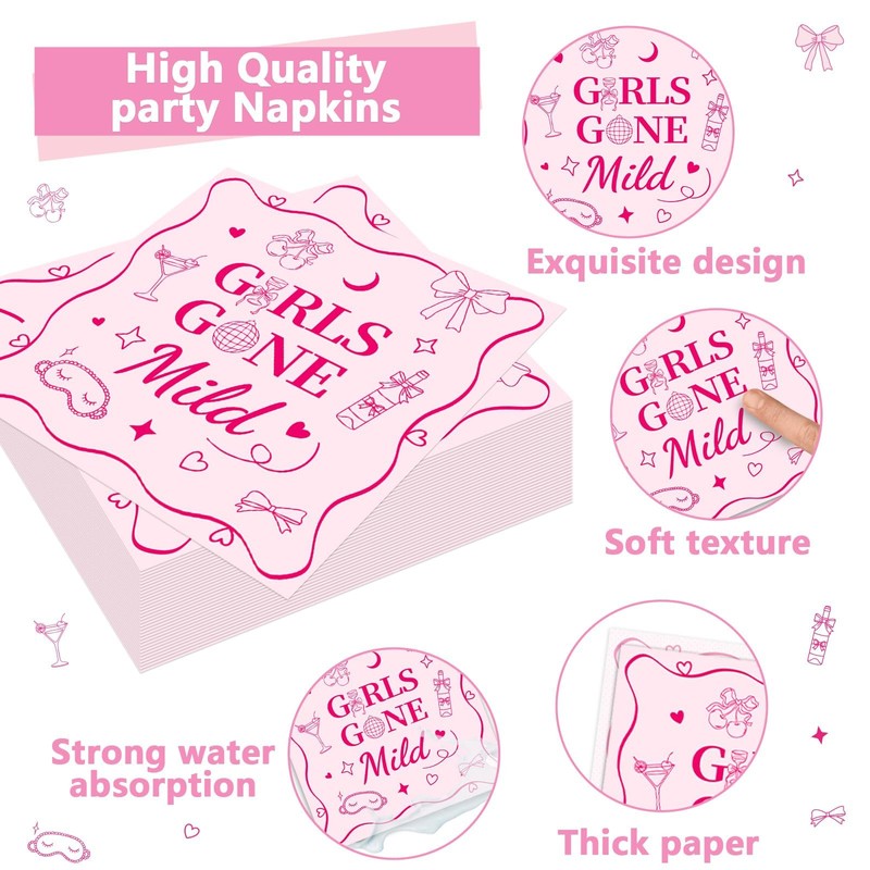 96 Pcs Girls Gone Mild Bachelorette Party Decorations Pink Sleepover