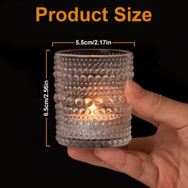 Toptime Votive Candle Holders Set of 12, Clear Glass Candle Holder in Bulk with Dots Pattern, Small Vintage Tea Light Holders Crystal Candle Holder Set for Wedding Decor, Birthday Party, Chirstmas