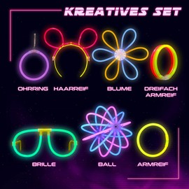 Vivaloo Knicklichter Party Set 200 Stück + Zubehör - Leuchtstäbe mit Verbinder für Leuchtarmbänder, Party Brillen, Bälle - Knicklichter Hochzeit - Party Lichter Neon - Deko Party - Glowsticks