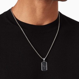 GAVU Black Dog Tag Necklace for Men, Silver Necklace Stainless Steel Necklace for Men, Black Diamond Necklace for Men 22"
