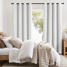 Jubilantex White Linen Blackout Curtains 95 Inches Long for Bedroom Living Room Thermal Insulated and Noise Reducing Window Curtain Panels Grommet Top,52" Wide