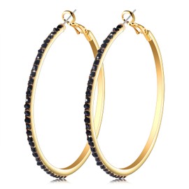 Crystal Hoop Earrings for Women Large Dazzling Rainbow Rhinestone Circle Fashion Earrings Sensitive Ears Pierced Earrings (Gold Rainbow)