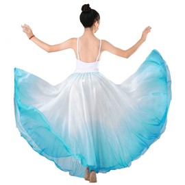 ORIDOOR 720 Degrees Tencel Wrap Dress Gradual Color Tencel Ballet Modern Dance Girl Performing Classic Photography Practice Skirt Light Blue White 9-12 Years