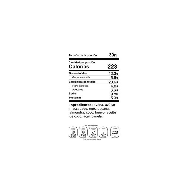 Barra de avena, coco y açaí - 12 barras