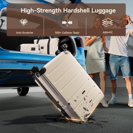 Hoteel 5 Piece Luggage Set Expandable ABS+PC Hardshell Carry on Suitcase with Spinner Wheels & TSA Lock for Men and Women, Rolling Suit Case for Plane, Travel, Business, Beige (20/24/28/DB/TB)