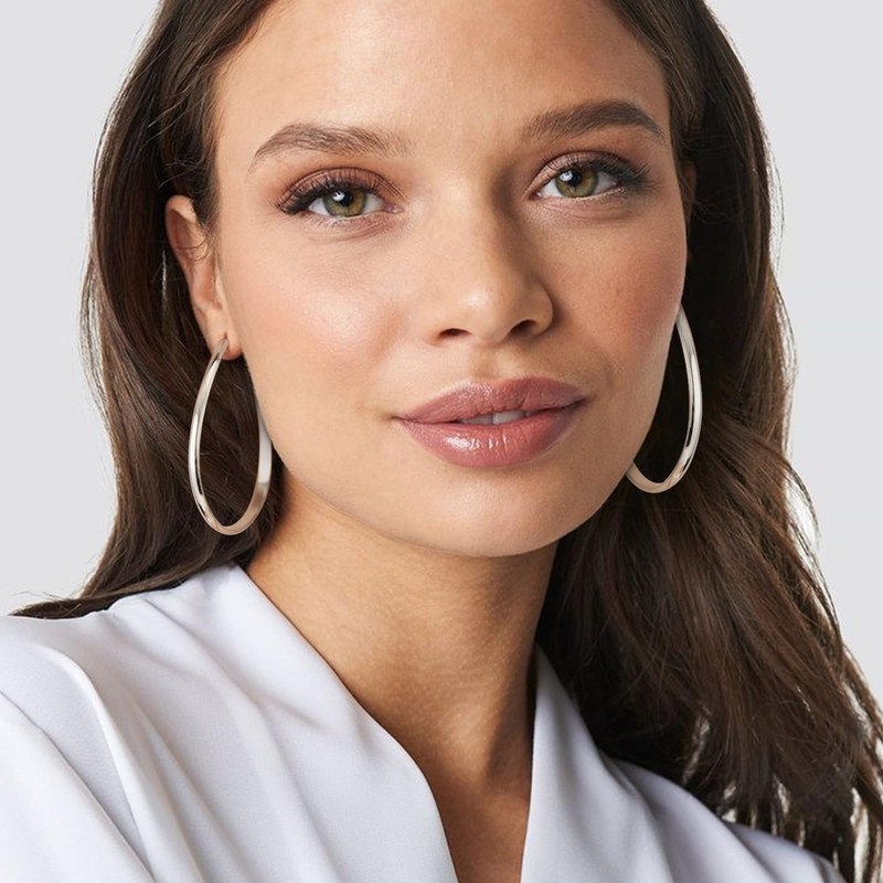 RANKEEF 4mm Breit Groß Sterling Silber Ovale Ohrringe Creolen für