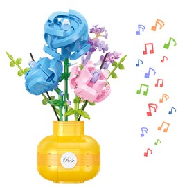 ConLinktion Flower Bouquet Anime Building Blocks Set, 522PCS Roses with Vase Bricks Set, Gifts for Adults and Kids (Blue Rose)