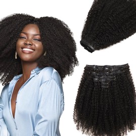 IDN BEAUTY Seamless Clip In Hair Extensions Human Hair, 4c Afro Kinky Curly 18 Inch 110g 7pcs Natural Black Seamless Curly Clip Ins Remy Hair Seamless Clip Ins For Black Women PU Weft Invisible Edge
