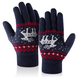 SoftSixant Winter Gloves Pure Wool Warm and Cozy Mittens for Men and Women Elastic Knit Thermal Design for Outdoor Activities, Suitable for Winter Cold-Weather Accessories, Color Navy Blue (US-TX003)