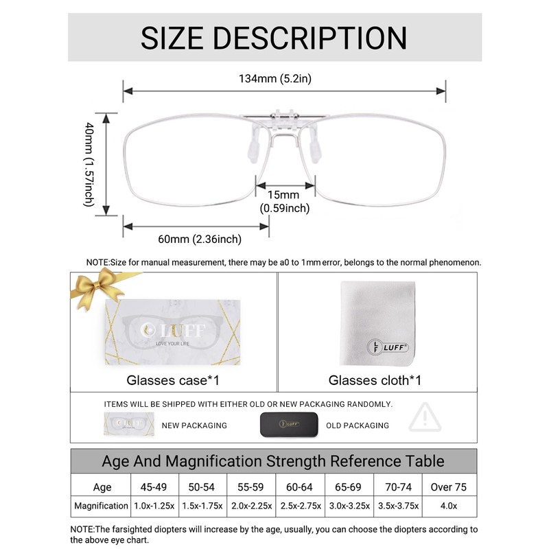 LUFF Reading Glasses Clip Anti-blue light Magnifying Glass Portable Clips(3.0X)