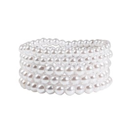 COLORFUL BLING Imitation Pearl Stackable Bracelets Set for Women Beaded Stretch Strand Bracelets Bridal Bridesmaid Dancing Party Jewelry-white