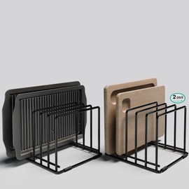 2-Pack 5-Tier Cutting Board Organizer Rack - Space-Saving, No Assembly, Rust-Resistant Metal, Holds Cutting Boards, Trays, Bakeware, Cookbooks, Kitchen Storage