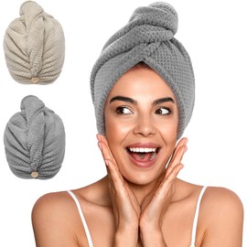 YFONG - Paquete de 2 toallas de pelo de microfibra para mujer, turbante de cabello súper absorbente de secado rápido para todos los estilos de cabello, anti encrespamiento, toalla grande de secado de
