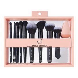 e.l.f. Ten Out Of Ten Brush - Juego de 10 brochas para cara, ojos, cejas y más, cerdas sintéticas, veganas y libres de crueldad animal