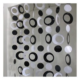 QueenBox® 63in 8pcs Round Sequin Beaded Curtain, Bling Door String Curtain for Wall Panel Fringe Window Room Divider Blind, Black White