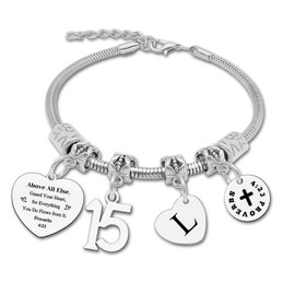 15th Birthday Gifts for Girls Birthday Bracelet Inspirational Gifts for Women Letter L Bracelet 15 Year Old Birthday Gifts for Daughter Granddaughter Sister Friendship Gifts for Best Friend Niece Gift