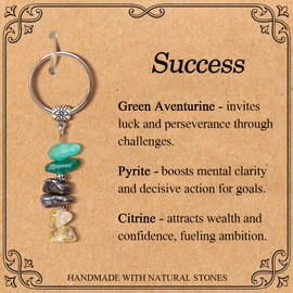 BONNY BOXX Crystal Keychain for Success, Natural Pyrite, Citrine & Aventurine Stones for Wealth Attraction, Abundance, Manifestation & Good Luck, Motivational Gift