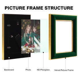 KSROECUD 5x7 Velvet Picture Frame, Green Velvet Photo Frames with Vintage Gold Border, HD Real Glass Horizontal & Vertical Display for Tabletop and Wall Decor (1 Pack)