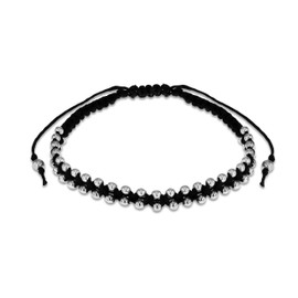 Tuscany Silver Beaded Black Friendship Rope Bracelet