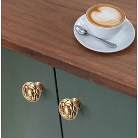 CcHhyyt Pack of 2 Vintage Brass Cabinet Knobs, Floral Pattern, Antique Furniture Knobs, Metal Retro Gold Furniture Handle, Drawer Knobs, Door Handles, Knobs for Kitchen Cabinet, Drawer, Cupboard,