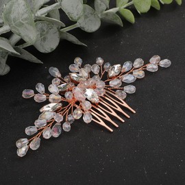 Denifery Crystal Bride Wedding Hair Comb Hair Accessories with Rhinestone Bridal Side Comb for Bride Women Girls (Rose Gold)