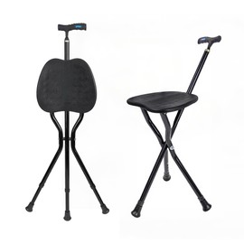 UNLICON Folding Cane with Seat – Lightweight Adjustable Walking Cane for Seniors, 330 lbs Capacity, Ergonomic Design, Portable and Convenient Cane Chair, Anti-Slip Walking Stick for Seniors - Black