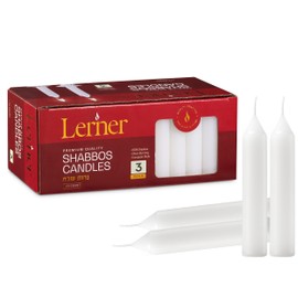 Lerner White Household Candlesticks, Pack of 72 | 3-Hour Burning Time | 4 Inch Tall Dinner Candles | 100% Dripless | Shabbat Candles | Candlesticks for Holidays, Churches, Décor, Emergencies