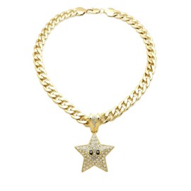 HIP HOP ICED MARIO STAR PENDANT & 11mm 18" CUBAN CHAIN NECKLACE