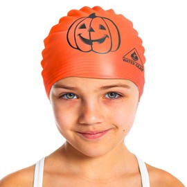 Water Gear Latex Swim Cap - Swimming Caps for Girls Long Hair - Waterproof Swimming Cap for Young Swimmers (Pumpkin)