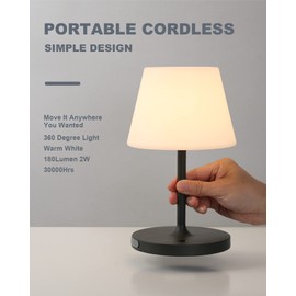 WEILAILUX Outdoor Battery Operated Table Lamp Waterproof, 4000mAh Cordless Table Lamp Rechargeable, Touch Dimmable Desk Lamp, LED Night Light for Patio Camping Restaurant Home, H9.6in, Dark Grey
