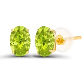 14K Yellow Gold Plated Sterling Silver 6x4mm Oval Natural Green Peridot August Birthstone Genuine Stud Earrings For Women