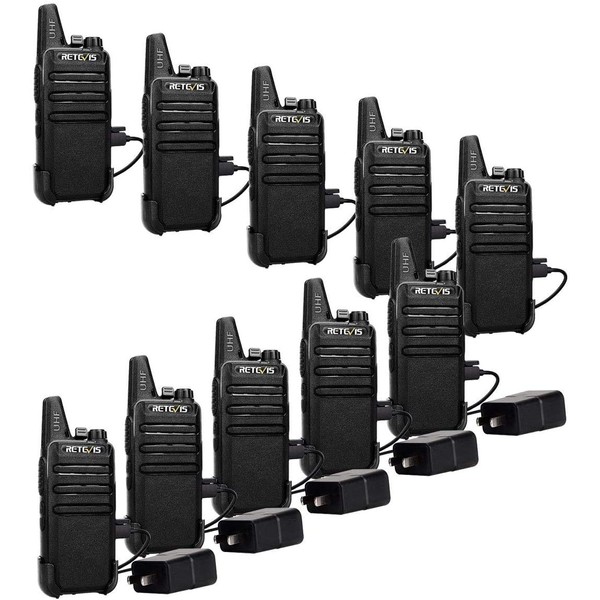 Retevis RT22 Walkie Talkies Rechargeable,Long Range Two Way Radio,2 Way Radio for Adults, Handsfree VOX Mini, for Business Office School Church Restaurant Retail(Black,10 Pack)