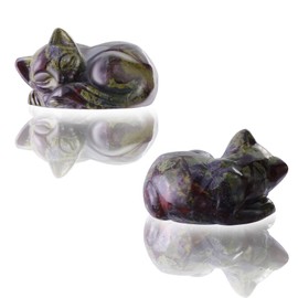 Artistone 2" Sleeping Cat Statue Dragon Blood Healing Crystals Hand Carved Cute Kitten Figurine, Worry Stone for Anxiety Relif Home Desk Decor Animal Figurine