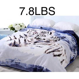 Pack of 2, 7.8LBS Each - Korean Cloudy Dream Throw, Heavy Blanket, Large Queen Size for Bed - Soft Plush Thick Fuzzy Warm Mink - Wrinkle Resistant Fleece Animal Print 2PLY (75"x90", Snow Tigers)