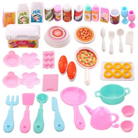 Doll Food Accessories Set, 57 Pcs Dollhouse Tableware Miniature Kitchen Accessories for Girl Doll Mini Pretend Kitchenware Play Toys for Girls Doll House Decor