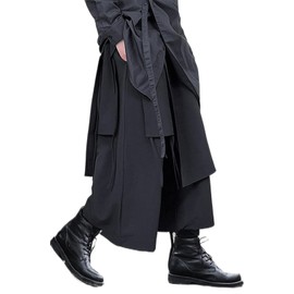 AITFINEISM Men's Casual Skirt Pants Loose Wide Leg Harem Pant Japanese Harajuku Kimono Trousers (XX-Large, Black)