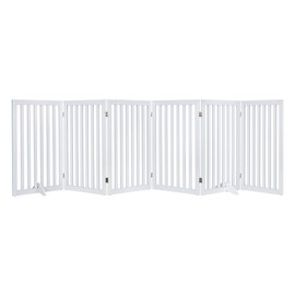 unipaws 120" Extra Wide Pet Gate, Free Standing Dog Gate for Doorways, Stairs, Foldable Puppy Gate & Room Divider, Wooden Puppy Playpen, Expandable Dog Barrier for The House, Indoor Use (36"H, White)