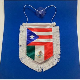 Puerto Rican Mexican flag for car accessories Mexico & Puerto Rico Car Flags Mexico rearview mirror decoration Combo - Dual Heritage Rearview Mirror Decor for Every Drive