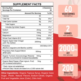 Apple Cider Vinegar Gummies, Max Strength 2000mg ACV Gummy with Probiotics, B12 and Keto Support, For Digestion, Metabolism, Detox, Gut & Immune Health, Gelatin-Free, Non-GMO, 120 keto acv gummies