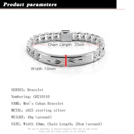 H&Beautimer 925 Sterling Silver Bracelet 10/12MM Cuban Chain Bracelet Fine Jewelry Men Silver Brand Chain 7,7.5,8,8.5,9,9.5,10'' Birthday Gift (10MM Pattern Brand, 7 Inches)