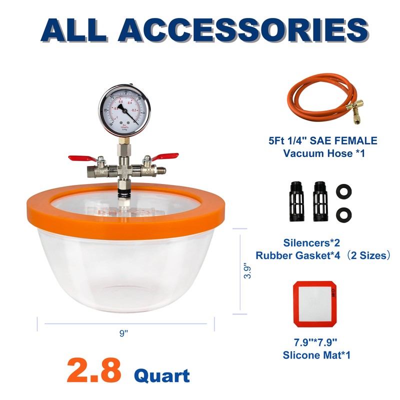 BACOENG 2.8 Quart Vacuum Chamber, Pyrex Glass Degassing Chamber Kit