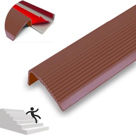 Suonady Stair Nosing Vinyl Stair Edge Protector,Stair Edging,Stair Nose Molding,Stair Edge Trim,Non-Slip Waterproof Outdoor Indoor Stair Edge Self Adhesive Rubber Strips 36IN Brown