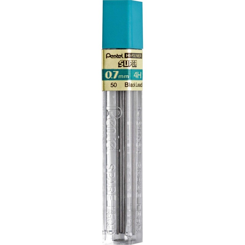 Pentel Hi-Polymer Lead, 0.7 mm, Medium, 4H, Black (PEN504H)