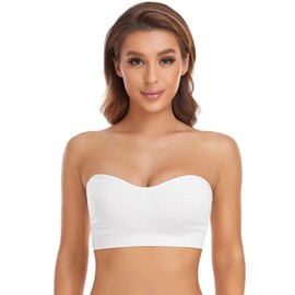 Lusait Strapless Bra for Women Non-Slip Silicone Padded Bandeau Bra Wireless Tube Top Bra White 2XL